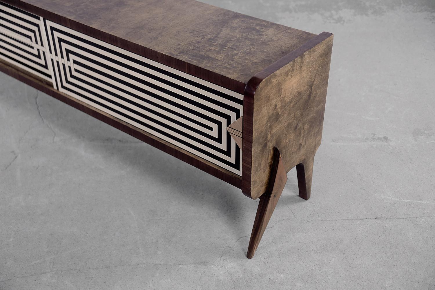 Vintage Mid-Century Scandinavian Black & White Patterned Birch Sideboard, 1960s 10