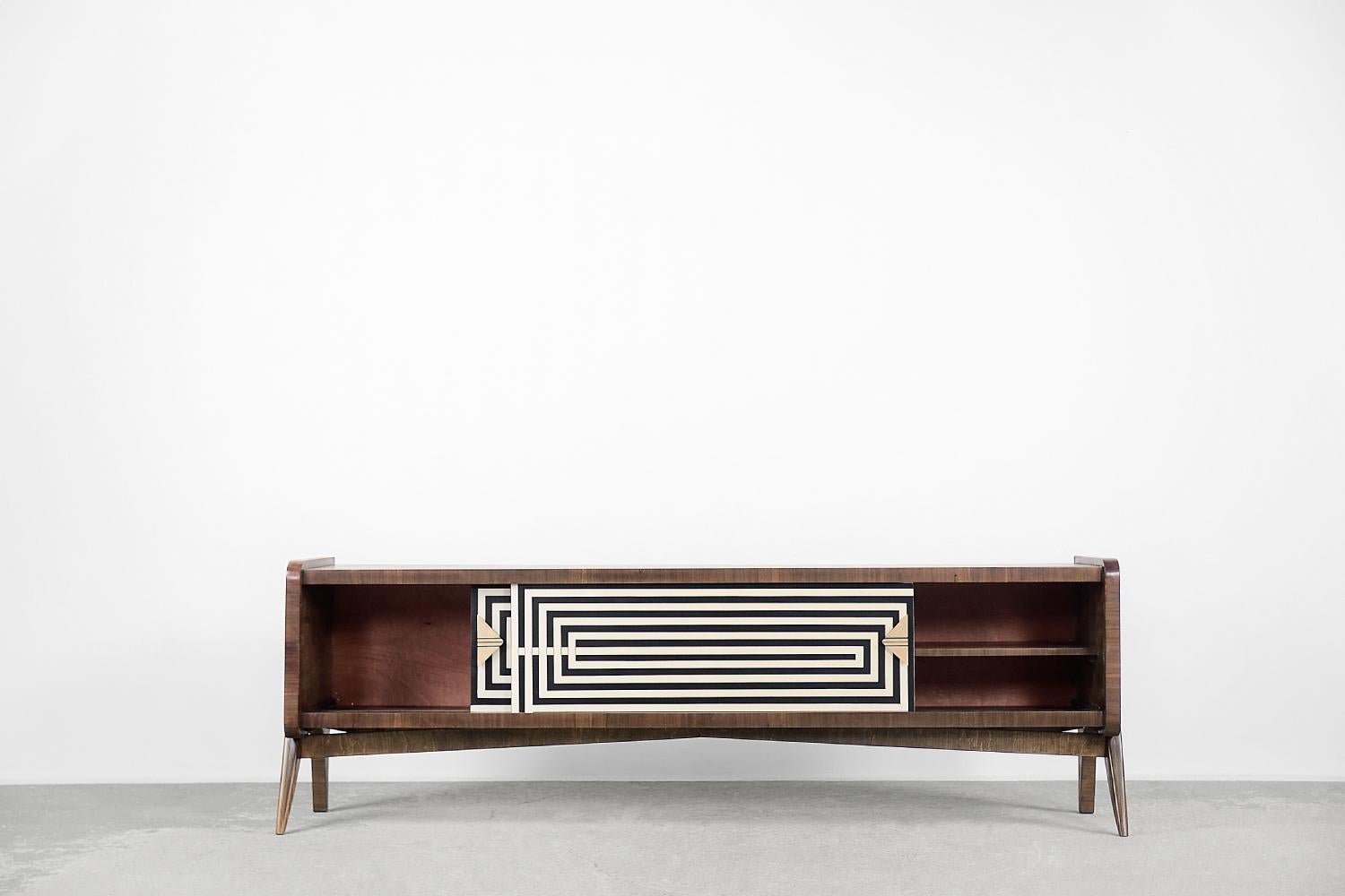 Vintage Mid-Century Scandinavian Black & White Patterned Birch Sideboard, 1960s 12