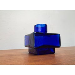 Mid-Century Scandinavian Block Glass Vase, Blue, Vintage Design, 1960s