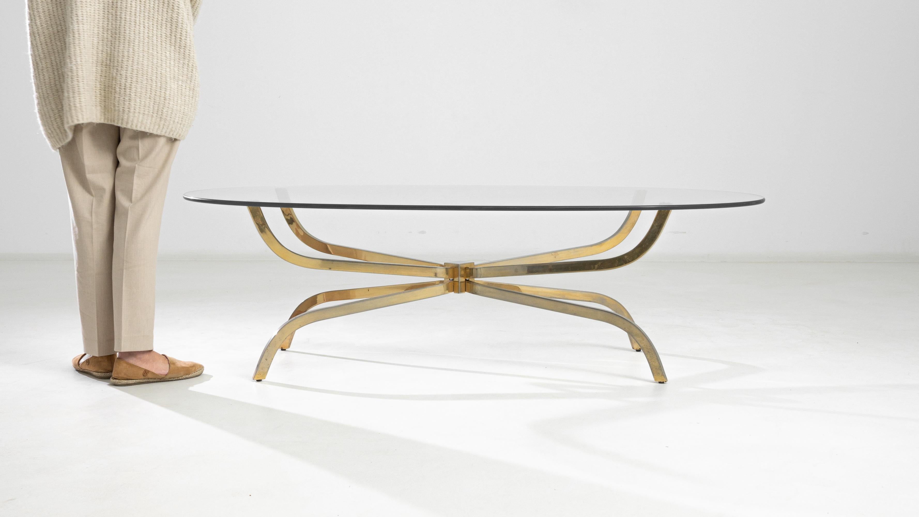 Mid-Century Scandinavian Brass Coffee Table with Glass Top In Good Condition In High Point, NC