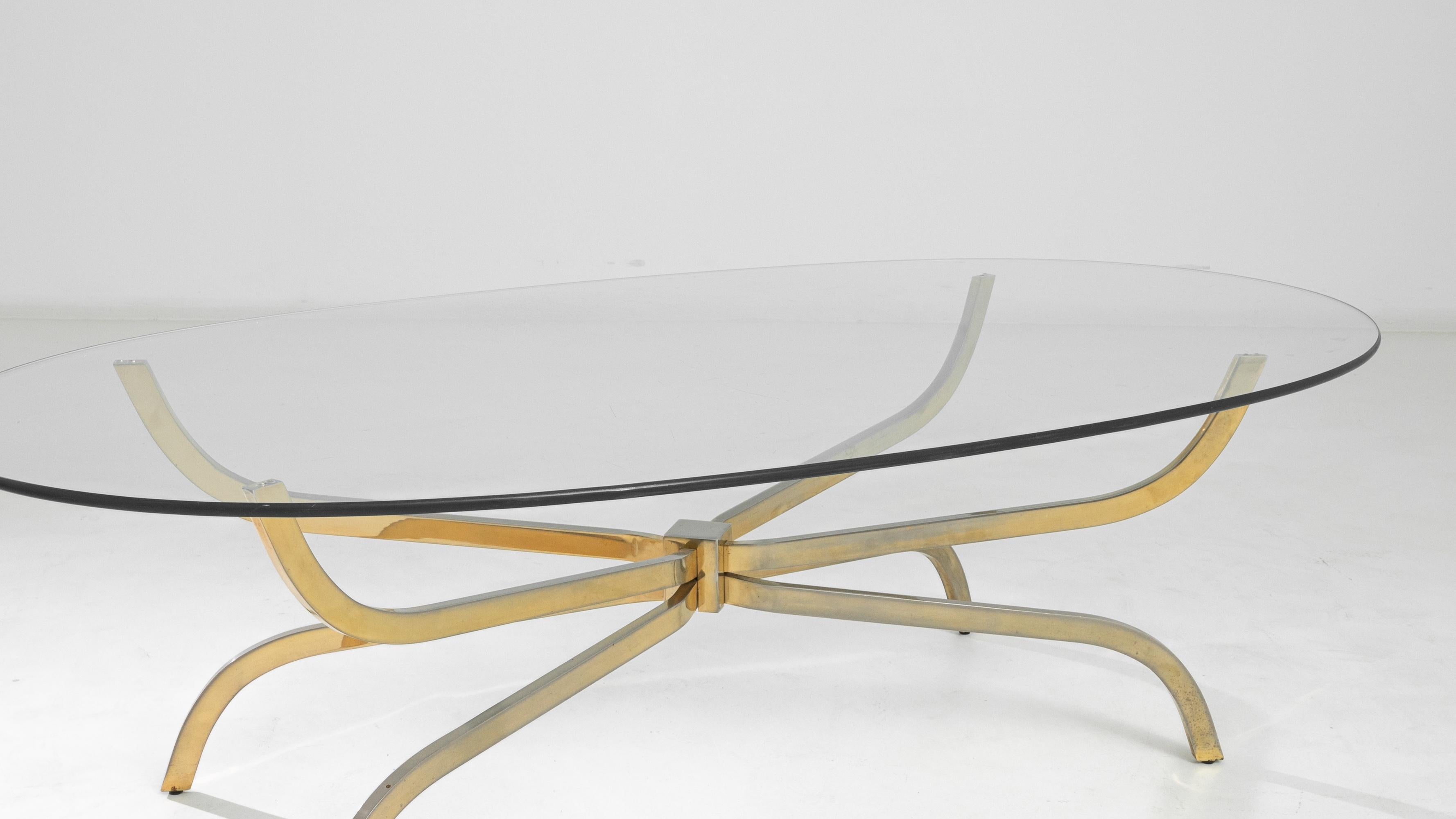 Mid-Century Scandinavian Brass Coffee Table with Glass Top 4