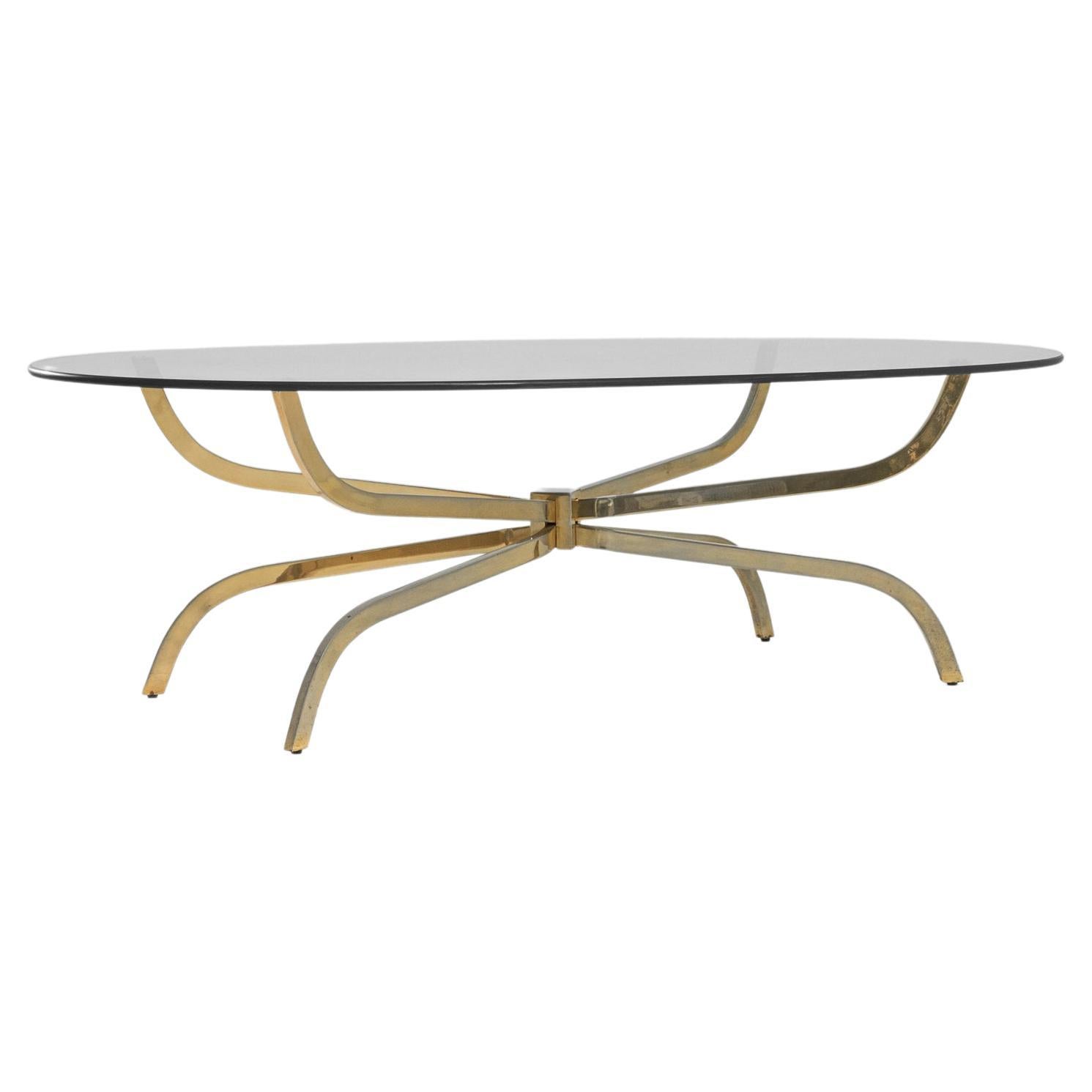 Mid-Century Scandinavian Brass Coffee Table with Glass Top