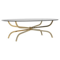 Mid-Century Scandinavian Brass Coffee Table with Glass Top