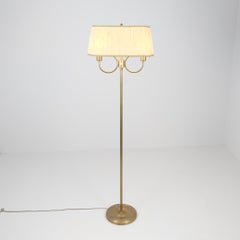 Mid-Century Scandinavian Brass Floor Lamp with Pleated Shade, c. 1950s