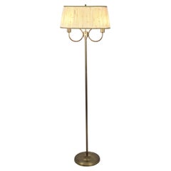 Mid-Century Scandinavian Brass Floor Lamp with Pleated Shade, c. 1950s
