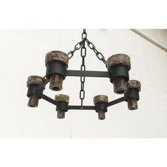 Mid-Century Scandinavian Brutalist Candle Chandelier in Wrought Iron, 1960s