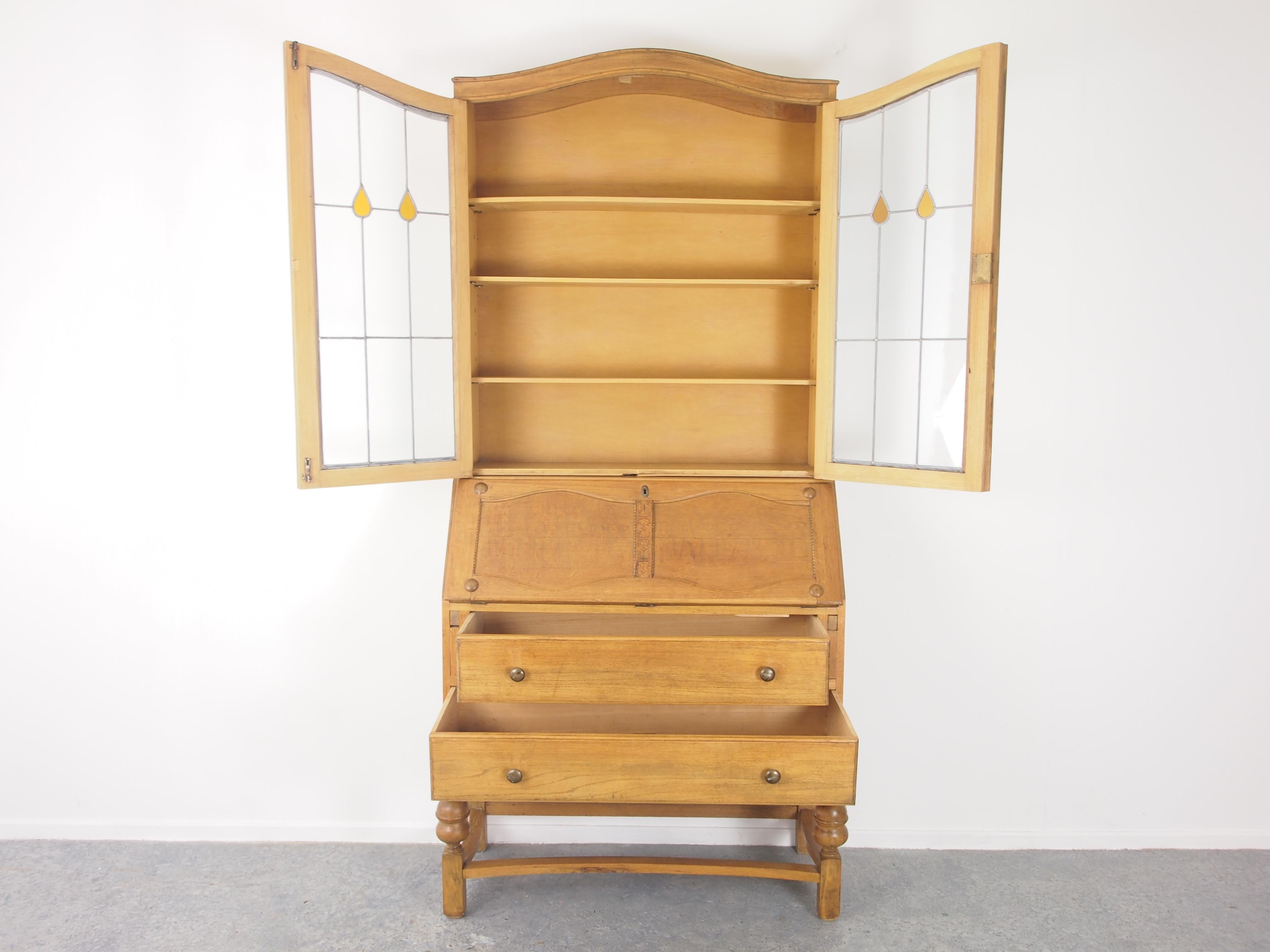 Stained Glass Midcentury Scandinavian Buffet Sideboard For Sale