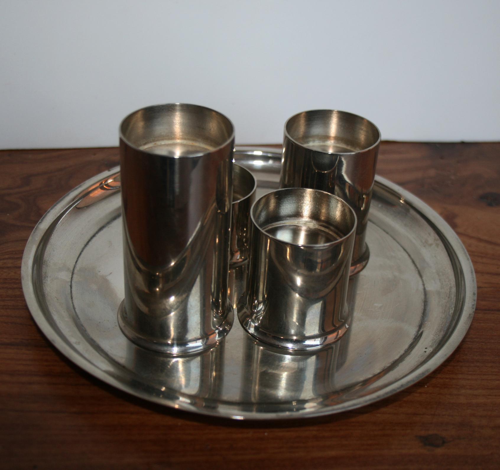 Midcentury Scandinavian Candleholders, Set of 4 Cylinder with Plate 8