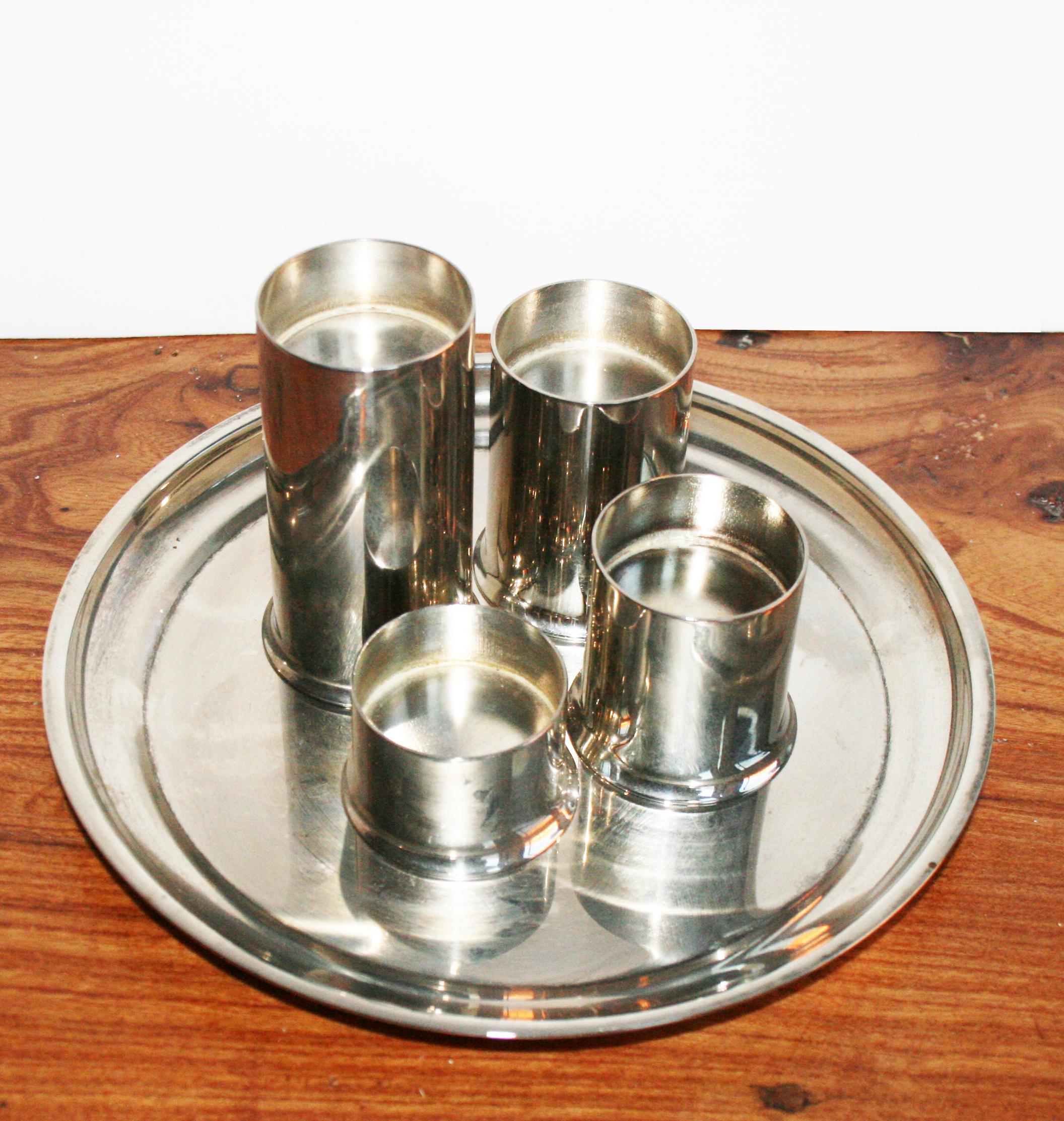 Mid-Century Modern Midcentury Scandinavian Candleholders, Set of 4 Cylinder with Plate