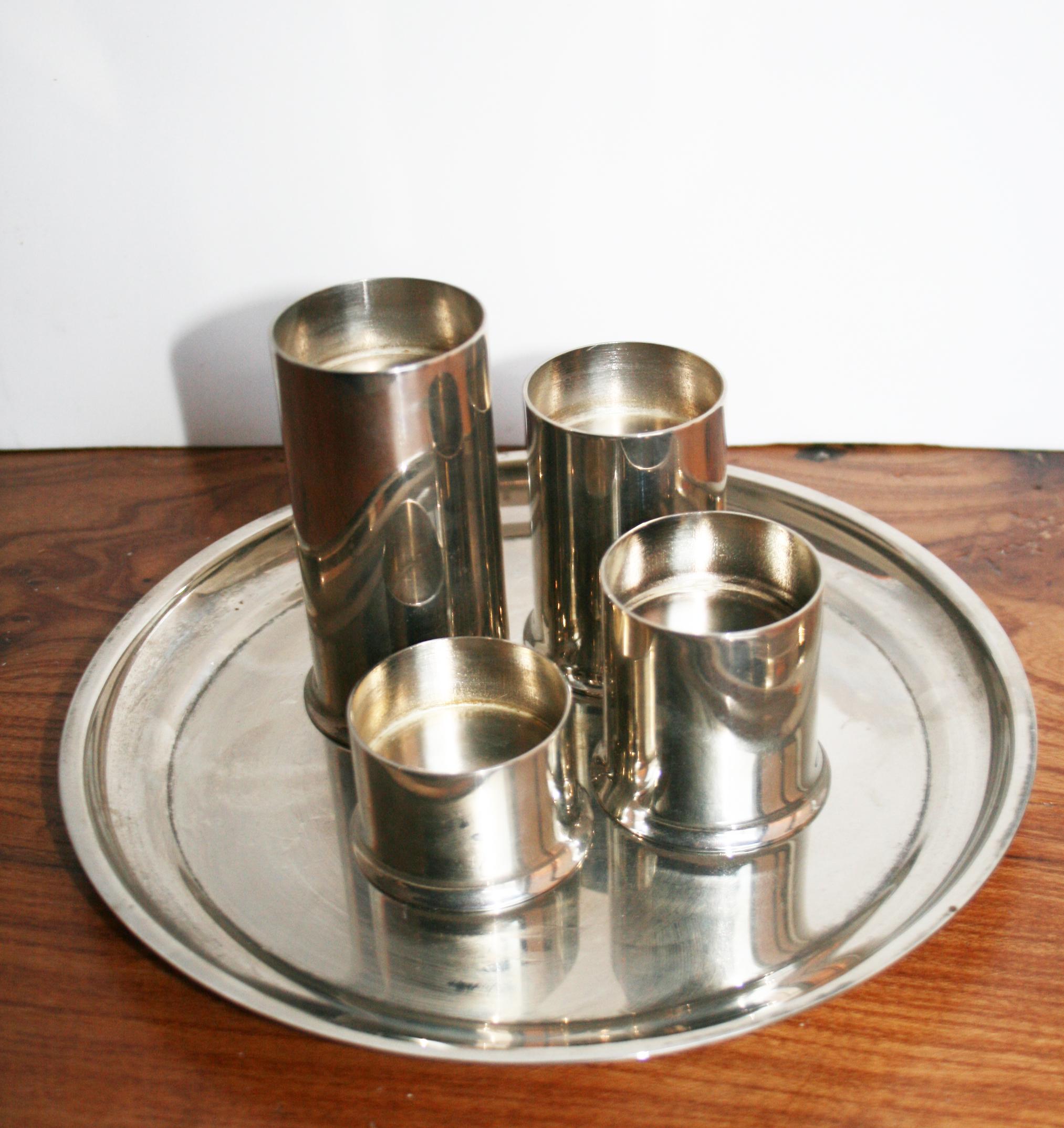 European Midcentury Scandinavian Candleholders, Set of 4 Cylinder with Plate