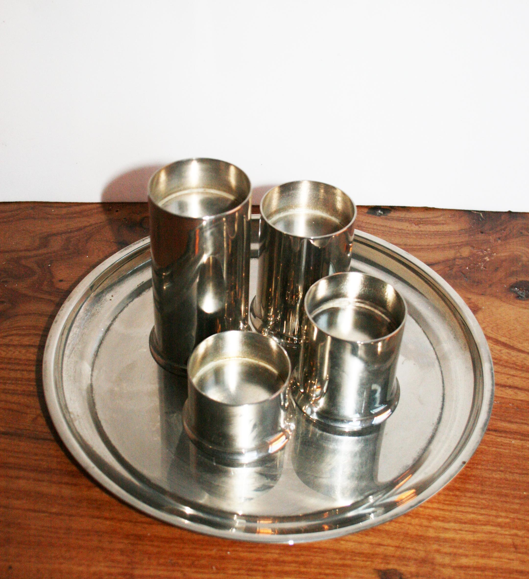 Midcentury Scandinavian Candleholders, Set of 4 Cylinder with Plate In Excellent Condition In Mombuey, Zamora