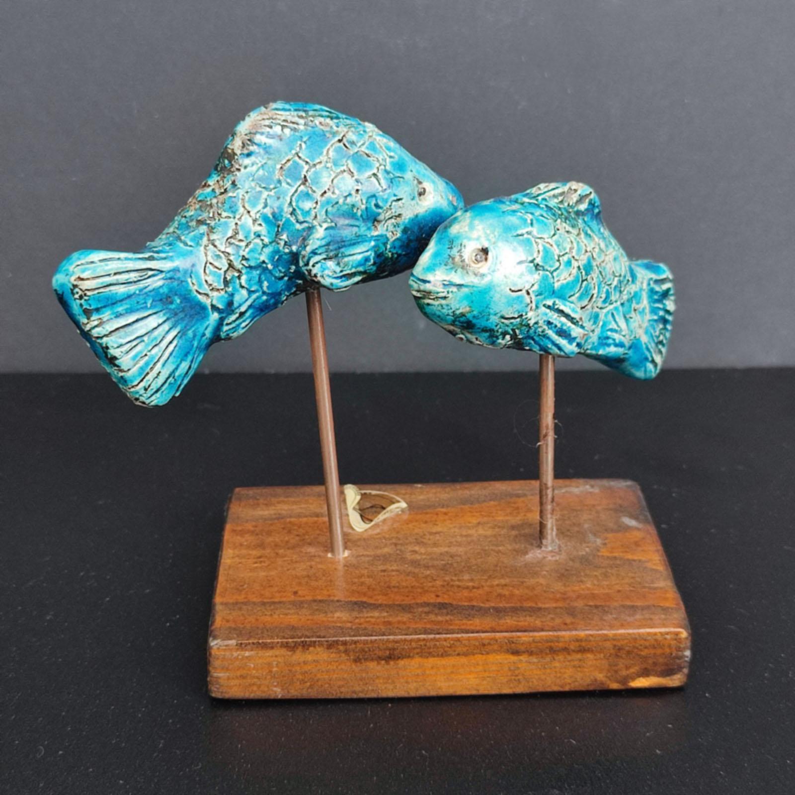 Mid-Century Modern Midcentury Scandinavian Ceramic Fish Sculpture Blue Glaze Free Shipping