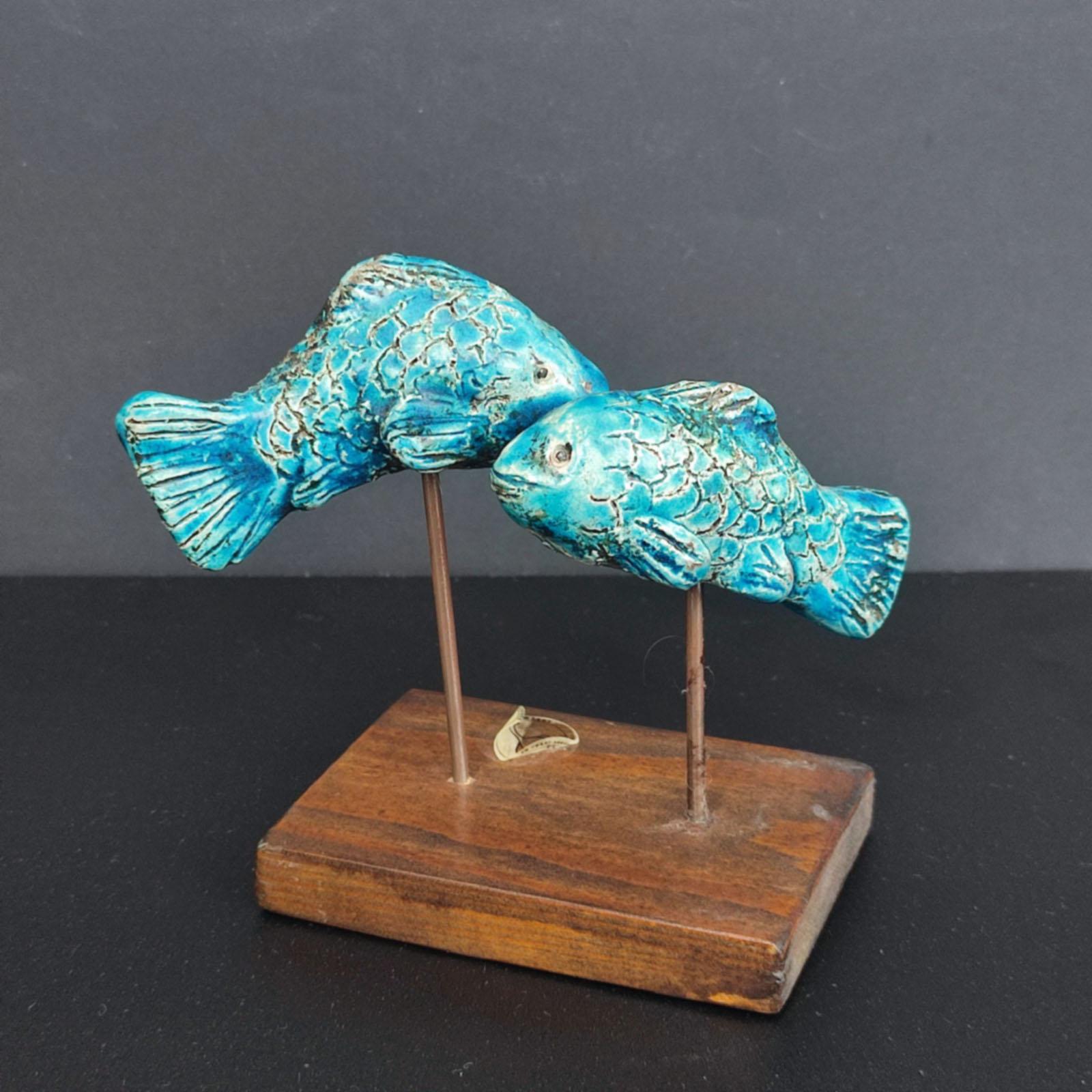 Danish Midcentury Scandinavian Ceramic Fish Sculpture Blue Glaze Free Shipping