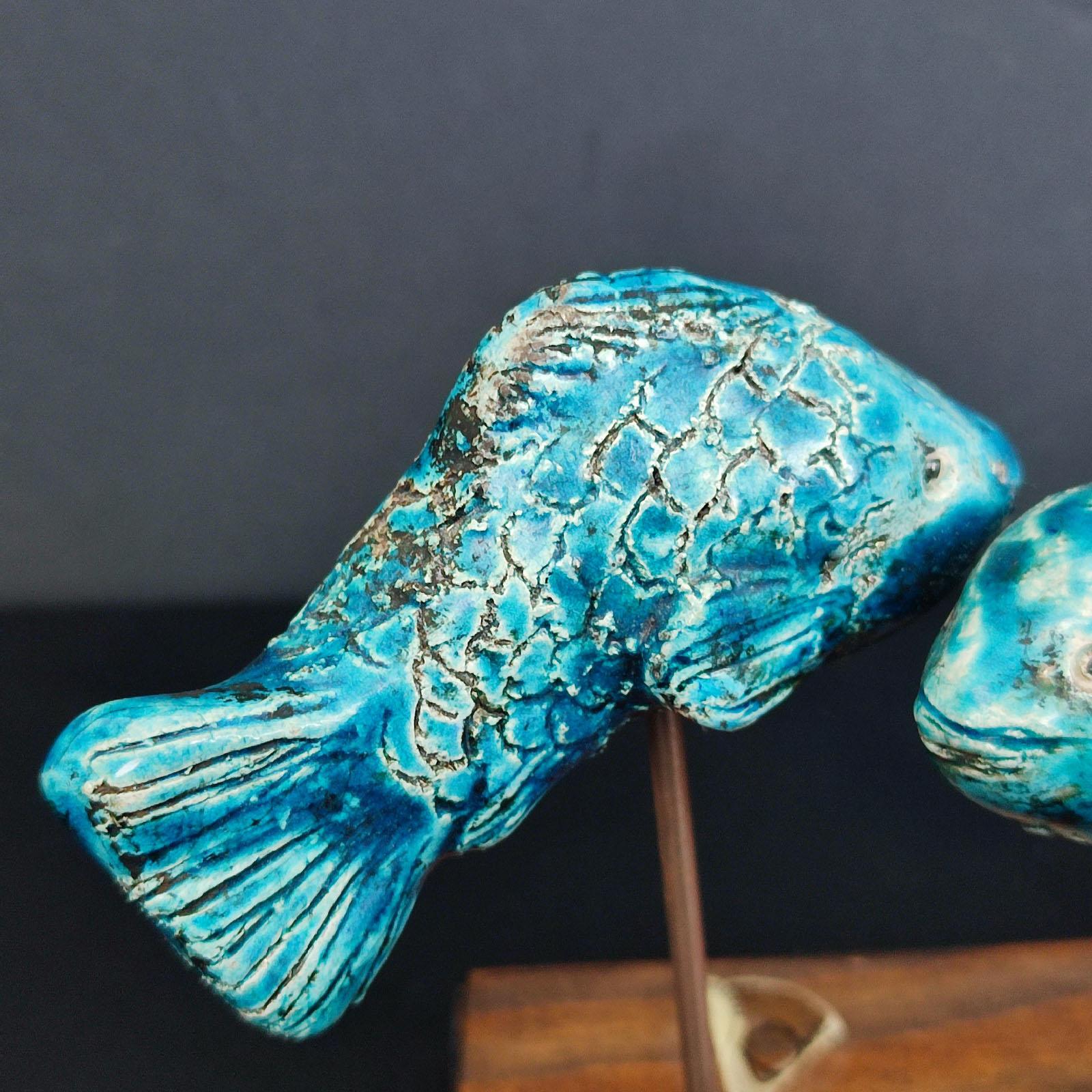 Midcentury Scandinavian Ceramic Fish Sculpture Blue Glaze Free Shipping In Good Condition In Bochum, NRW