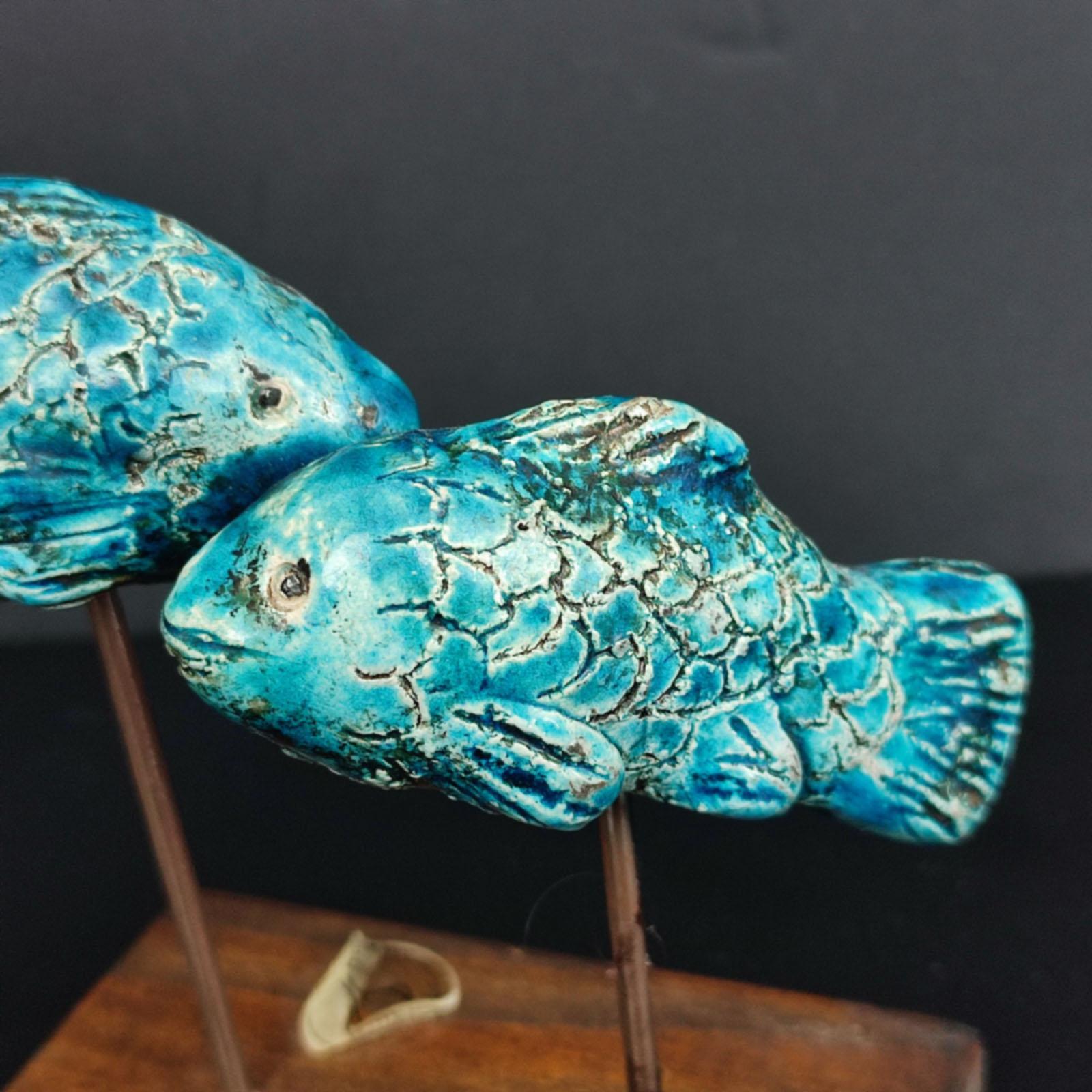 20th Century Midcentury Scandinavian Ceramic Fish Sculpture Blue Glaze Free Shipping