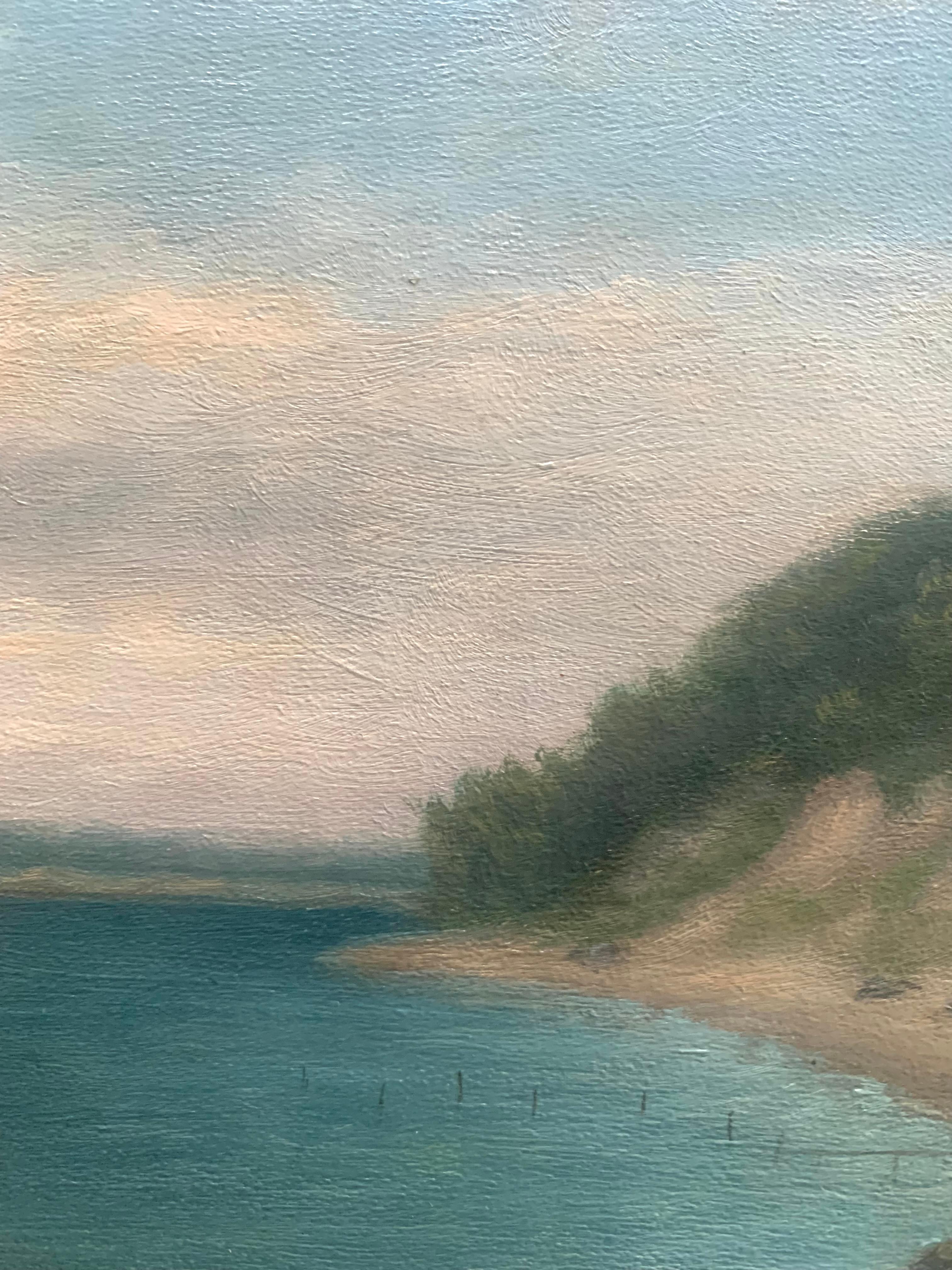 Mitte des Jahrhunderts skandinavische Küstenlandschaft Ölgemälde (Gemalt) im Angebot