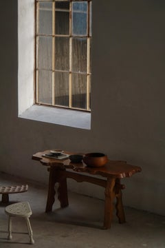 Mid-Century Scandinavian Coffee Table in Solid Elm Wood, Wabi-Sabi Style, 1960s