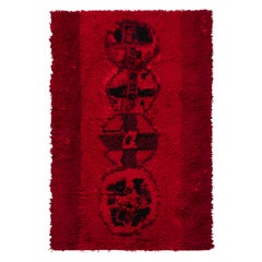 Mid-Century Scandinavian Crimson Carpet Rya Pile Carpet By Irja Mikkola