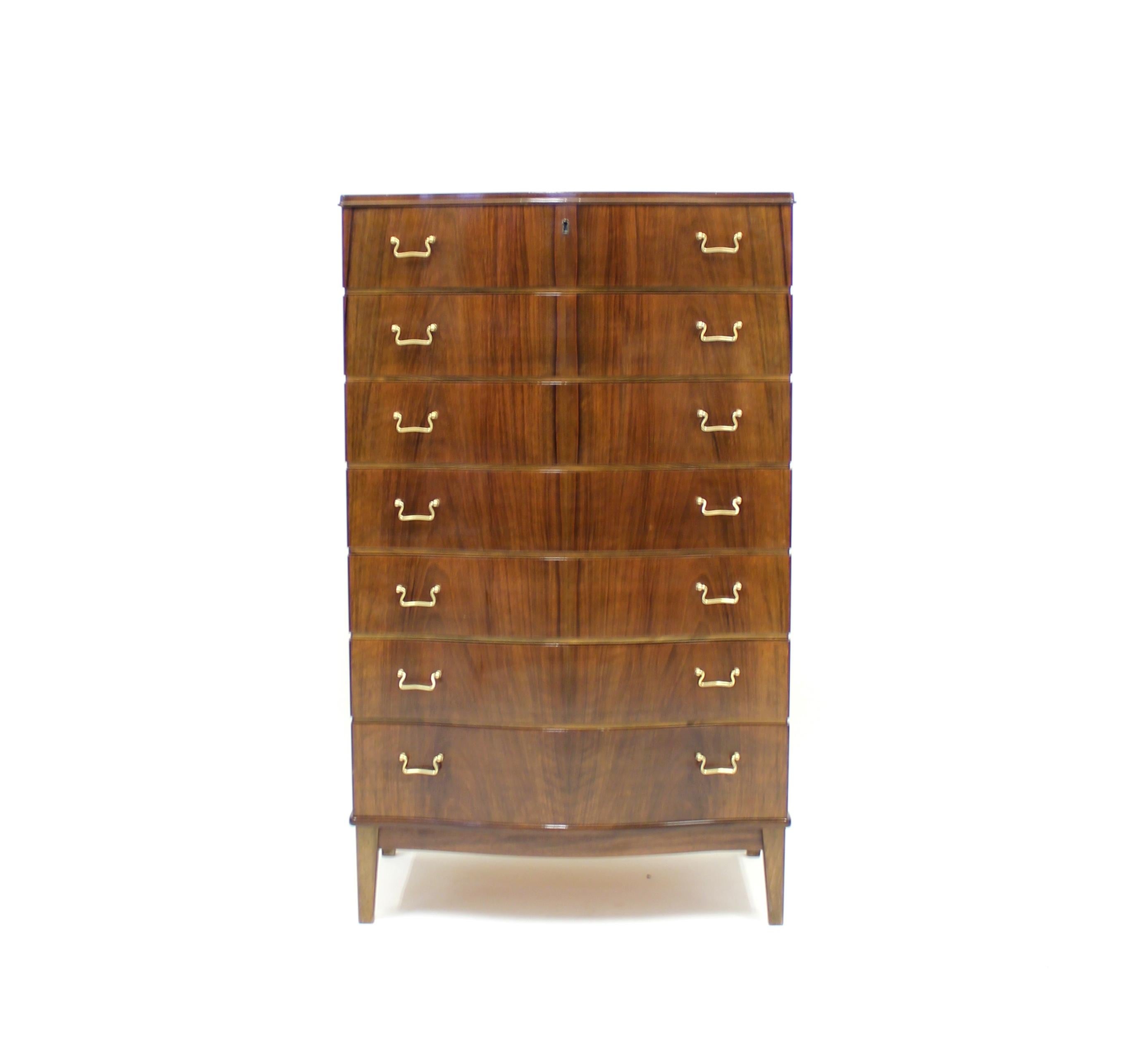 Scandinavian Modern Midcentury Scandinavian Curved Walnut Chest of Drawers, 1950s