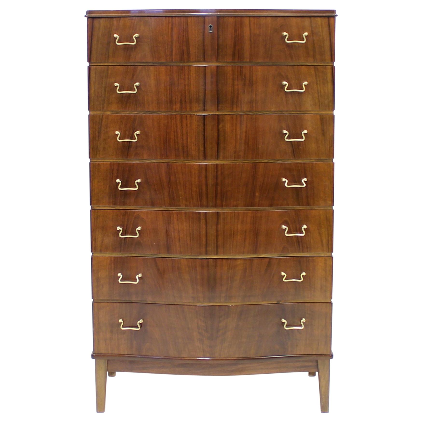 Midcentury Scandinavian Curved Walnut Chest of Drawers, 1950s
