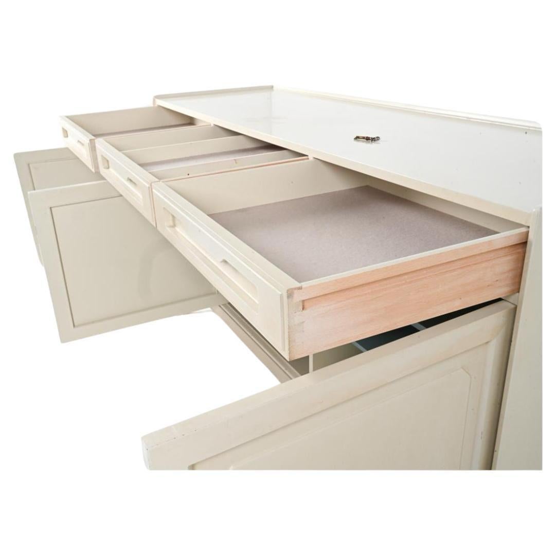 Scandinavian Modern Mid century Scandinavian Danish 3 door painted credenza with Key For Sale