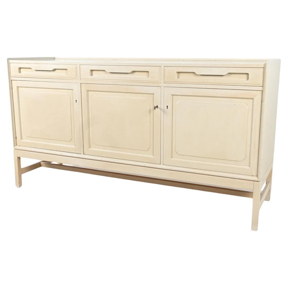 Mid-20th Century Mid century Scandinavian Danish 3 door painted credenza with Key For Sale