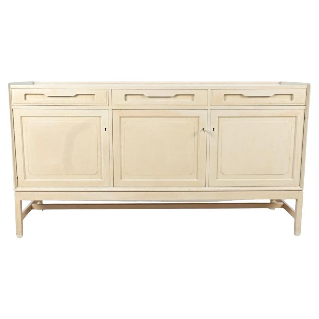 Mid century Scandinavian Danish 3 door painted credenza with Key