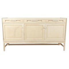 Mid century Scandinavian Danish 3 door painted credenza with Key