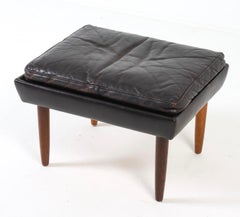 Mid Century Scandinavian Danish Modern Black leather Ottoman or stool