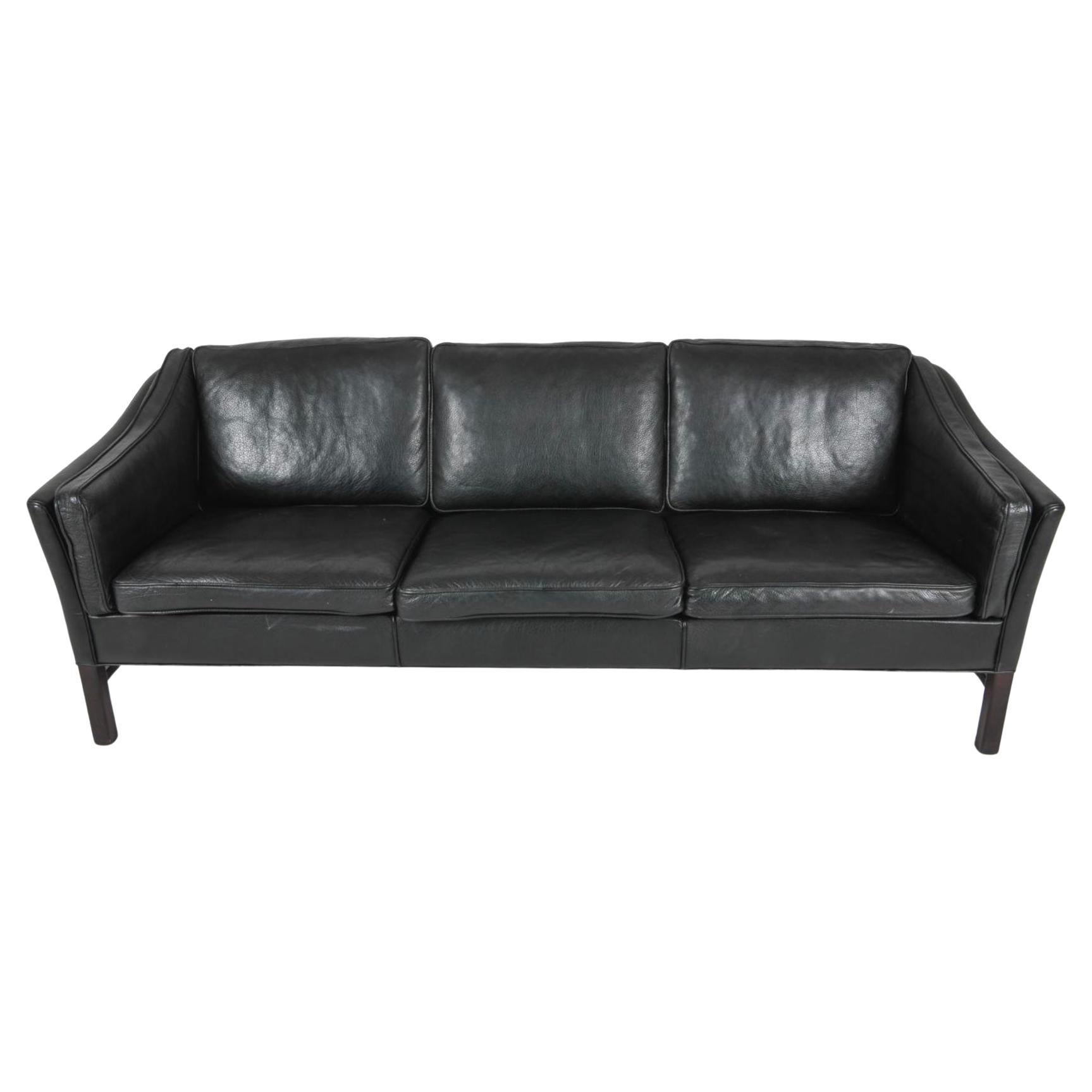 Divano in pelle nera The Modern Scandinavian, metà secolo, moderno danese