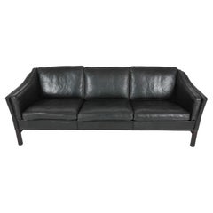 Mid Century Scandinavian Danish Modern Black Leather sofa