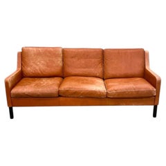 Mid Century Scandinavian Danish Modern cognac brown Leather sofa Patina