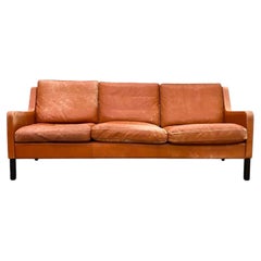 Mid Century Scandinavian Danish Modern cognac brown Leather sofa Patina