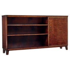 Mid century Scandinavian dark birch low open bookcase