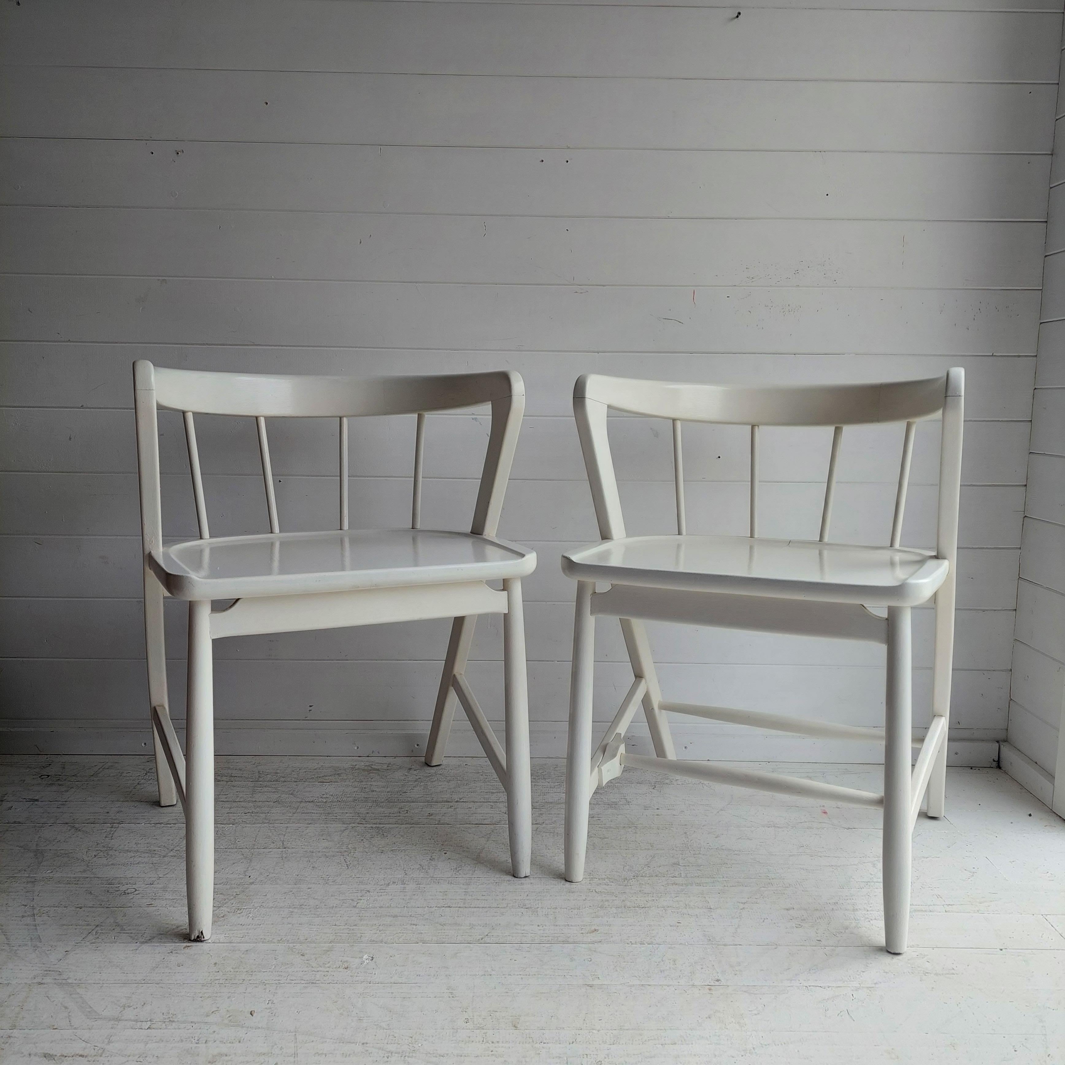 British Mid century Scandinavian dining chairs by  Maple and Co in white, 1960s