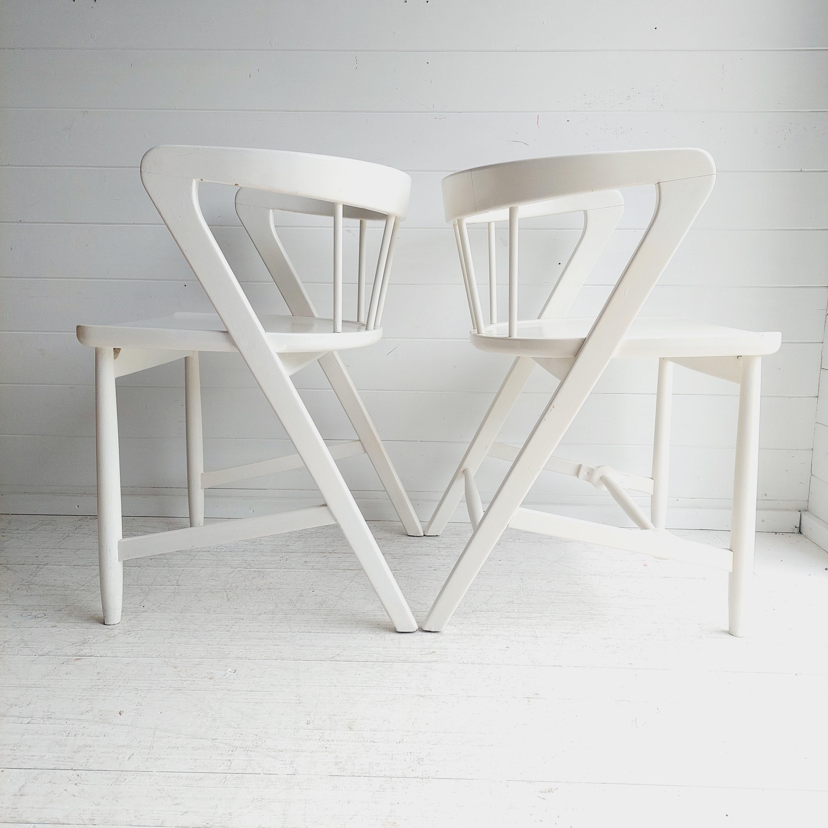 20th Century Mid century Scandinavian dining chairs by  Maple and Co in white, 1960s