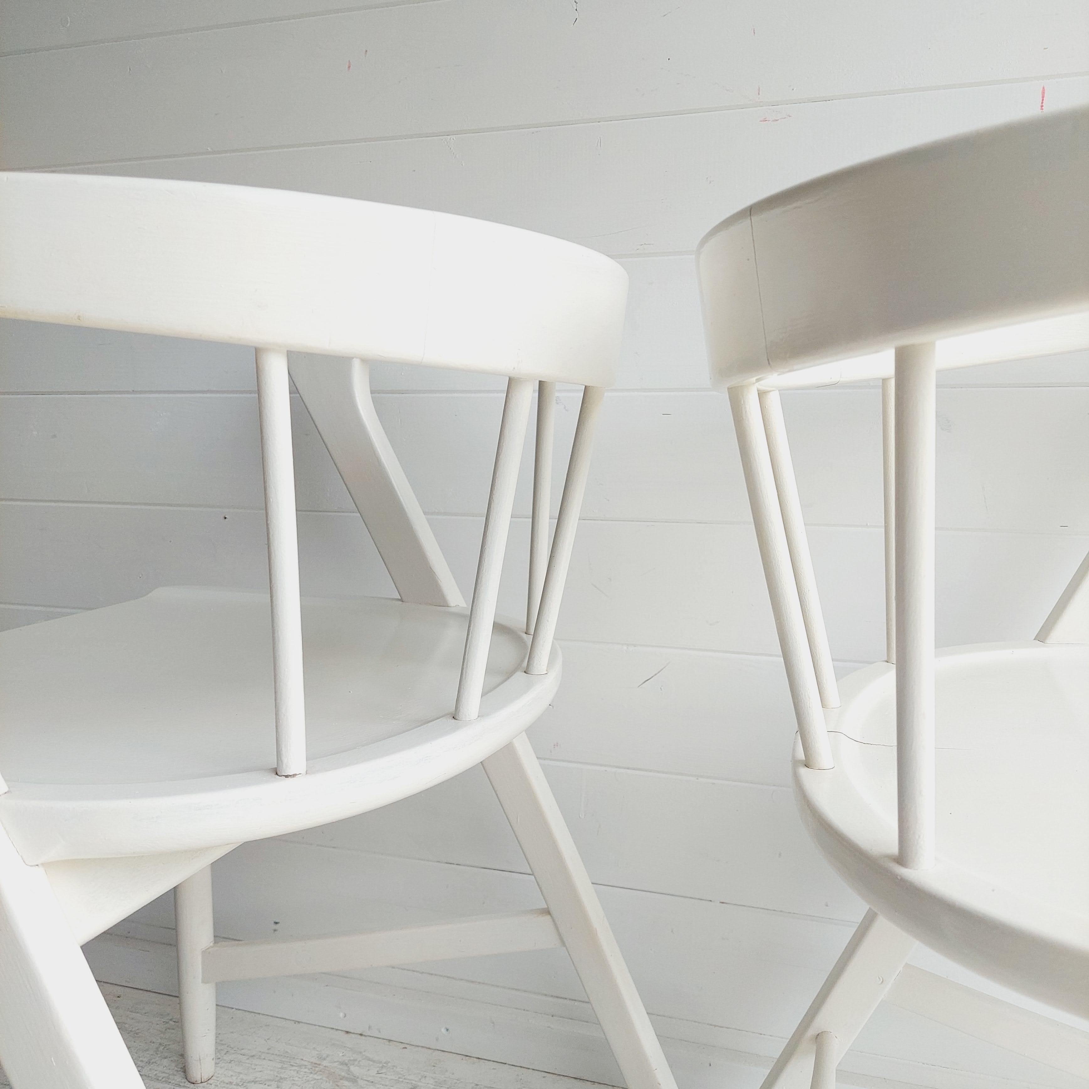 Wood Mid century Scandinavian dining chairs by  Maple and Co in white, 1960s