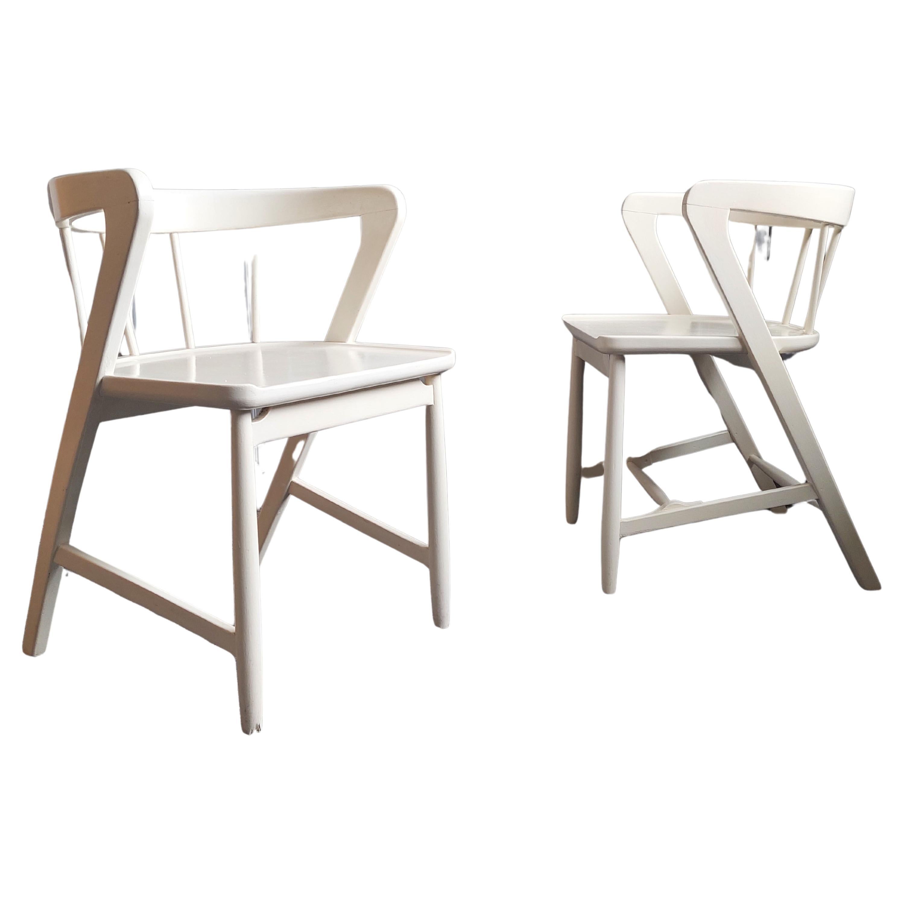 Mid century Scandinavian dining chairs by  Maple and Co in white, 1960s