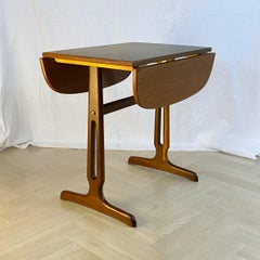 Mid-century Scandinavian drop-leaf side table, teak and brass, Sweden 1950s