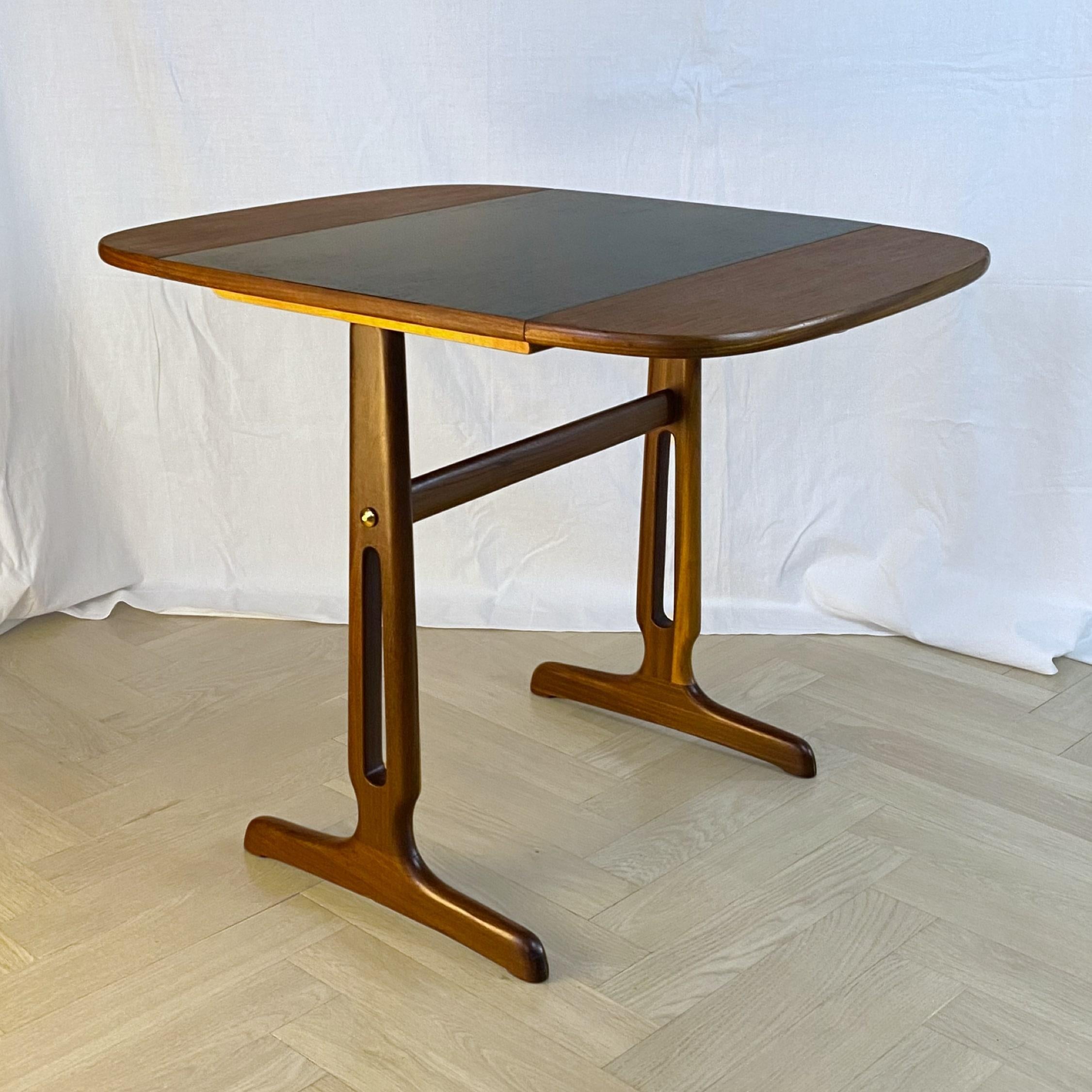 Scandinavian Modern Mid-century Scandinavian drop-leaf side table, teak and brass, Sweden 1950s For Sale