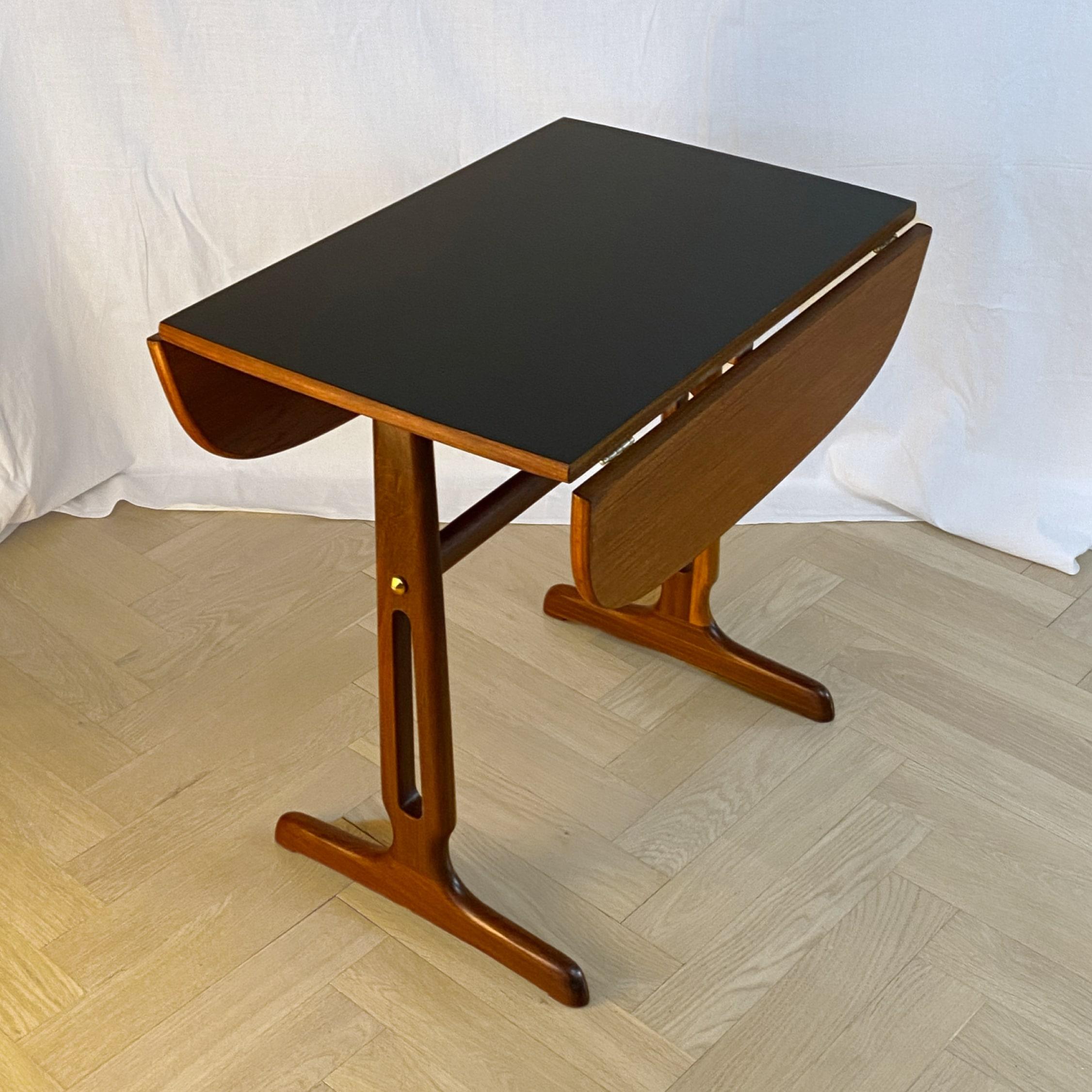 Mid-20th Century Mid-century Scandinavian drop-leaf side table, teak and brass, Sweden 1950s For Sale