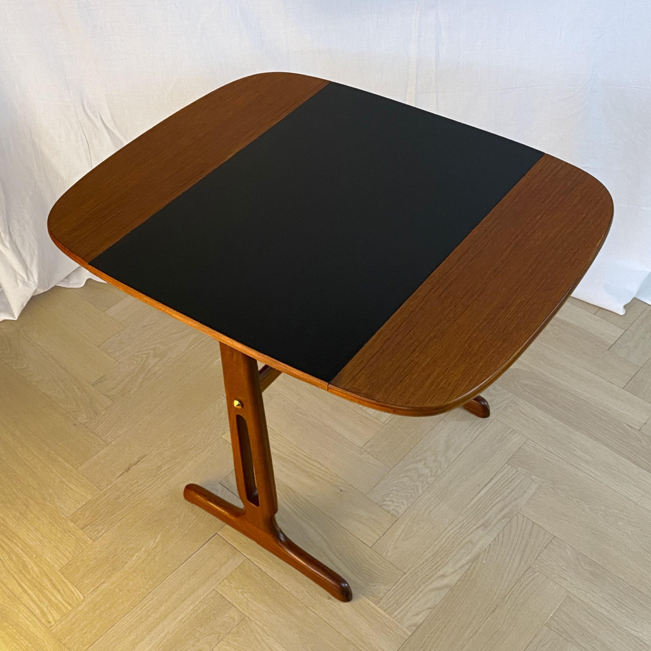 Brass Mid-century Scandinavian drop-leaf side table, teak and brass, Sweden 1950s For Sale
