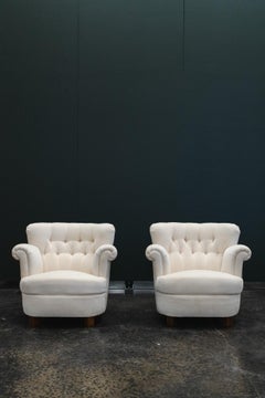Mid-Century Scandinavian Easy Chairs, Cream Velvet, Sweden, 1940