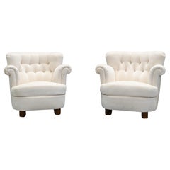 Mid-Century Scandinavian Easy Chairs, Cream Velvet, Sweden, 1940