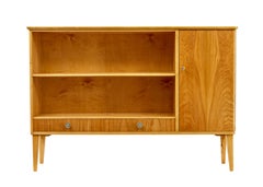 Mid century Scandinavian elm low open bookcase cabinet