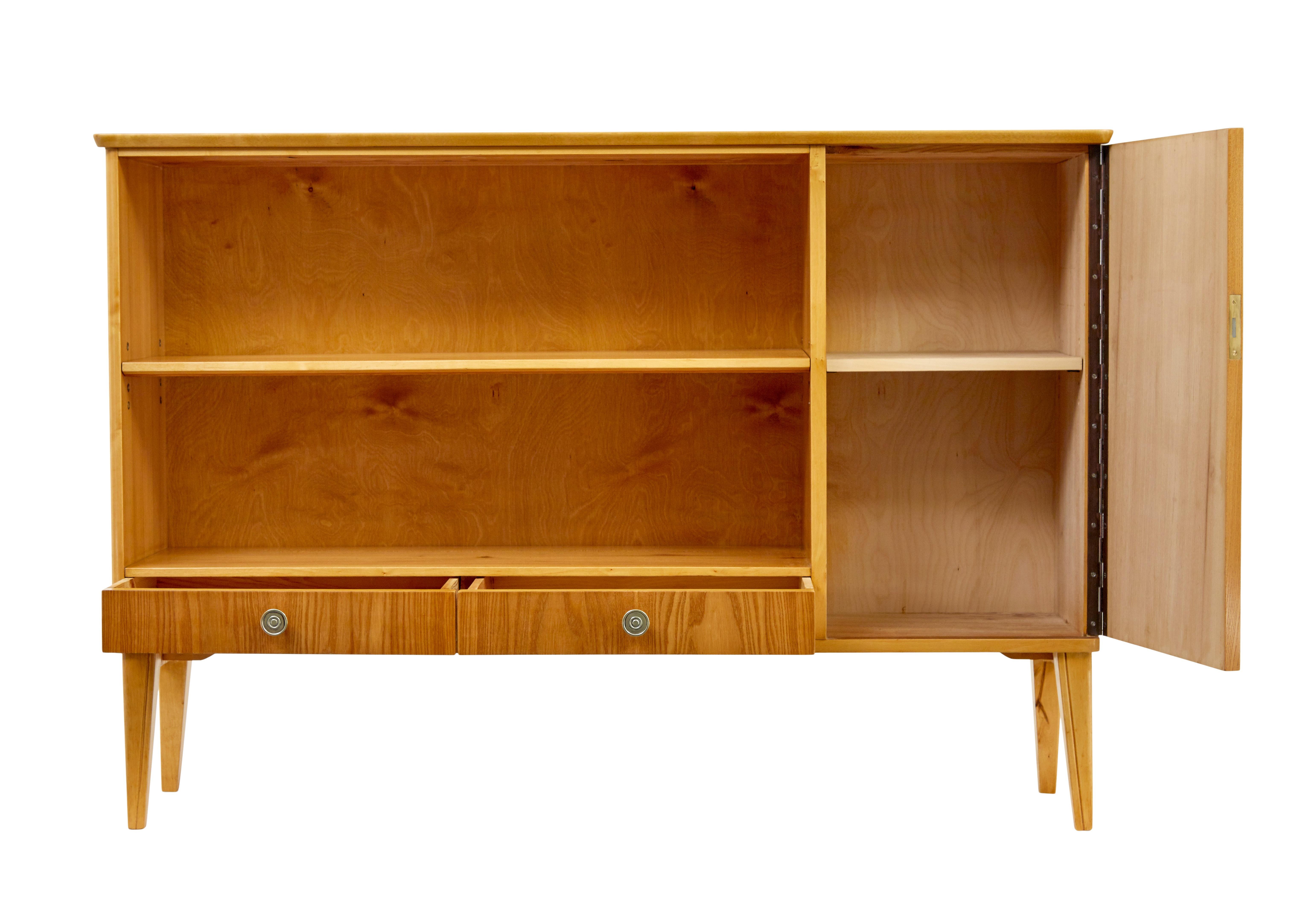 Mid-Century Modern Mid century Scandinavian elm low open bookcase cabinet