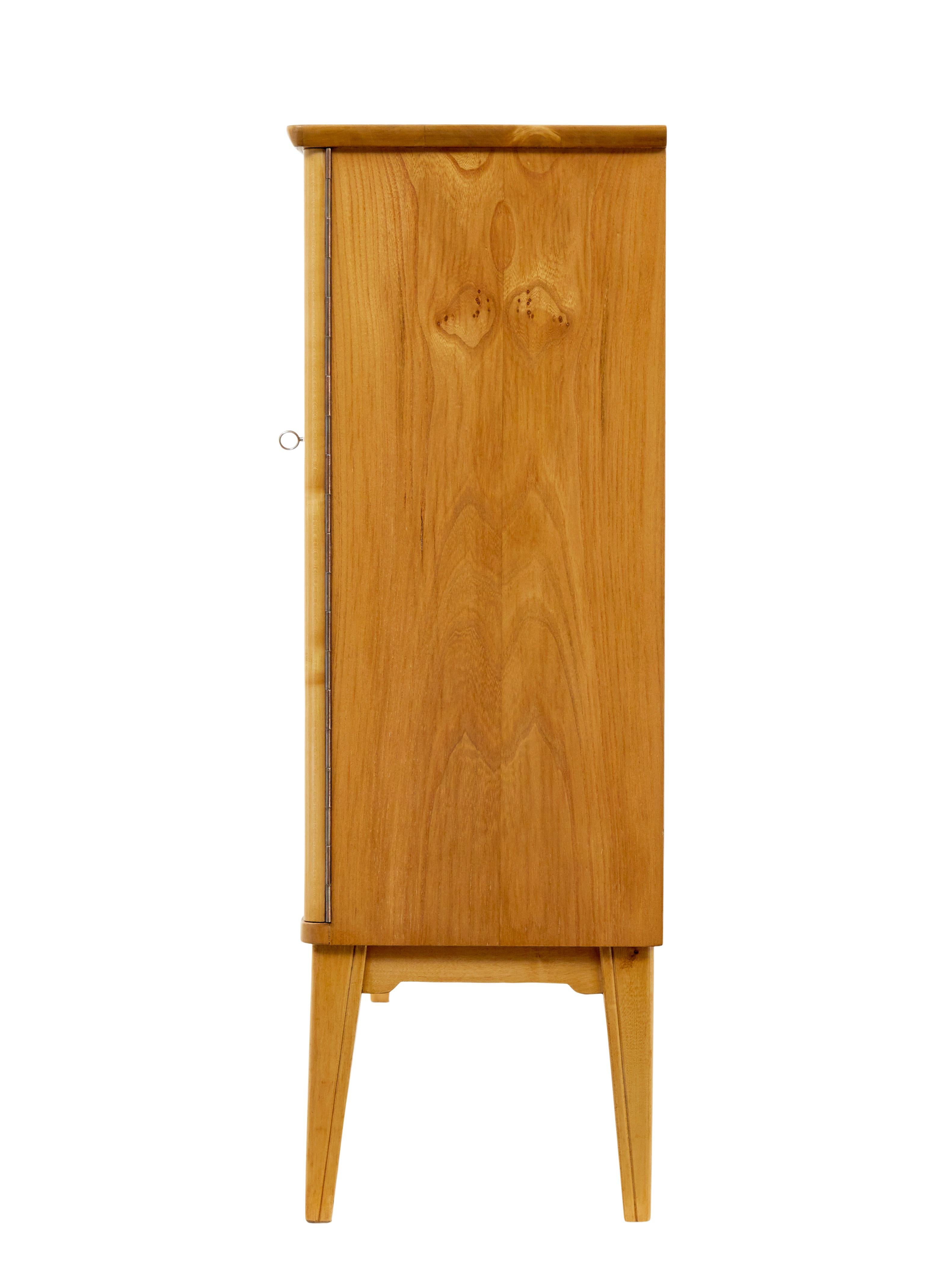 Swedish Mid century Scandinavian elm low open bookcase cabinet