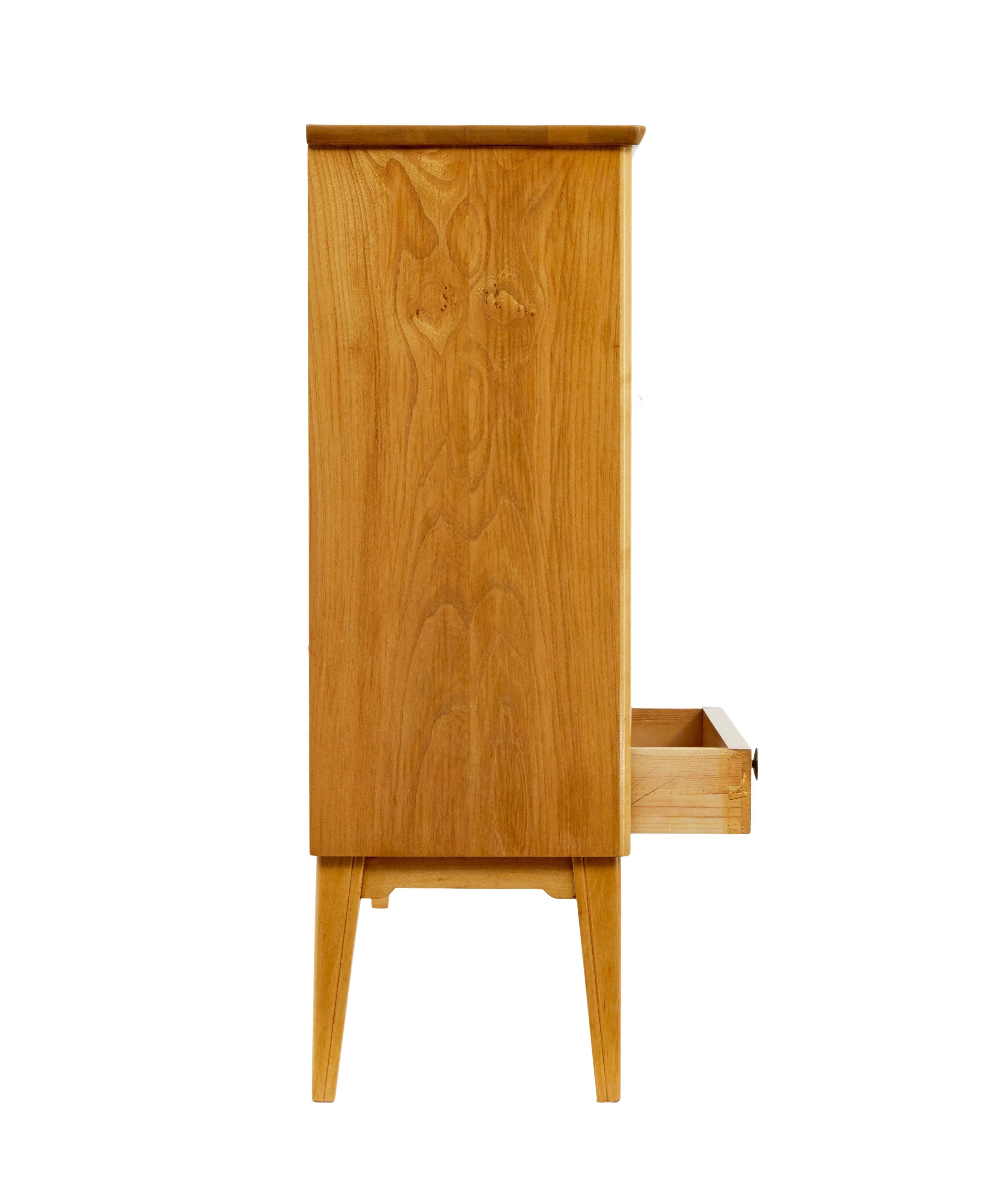 Mid century Scandinavian elm low open bookcase cabinet In Good Condition In Debenham, Suffolk