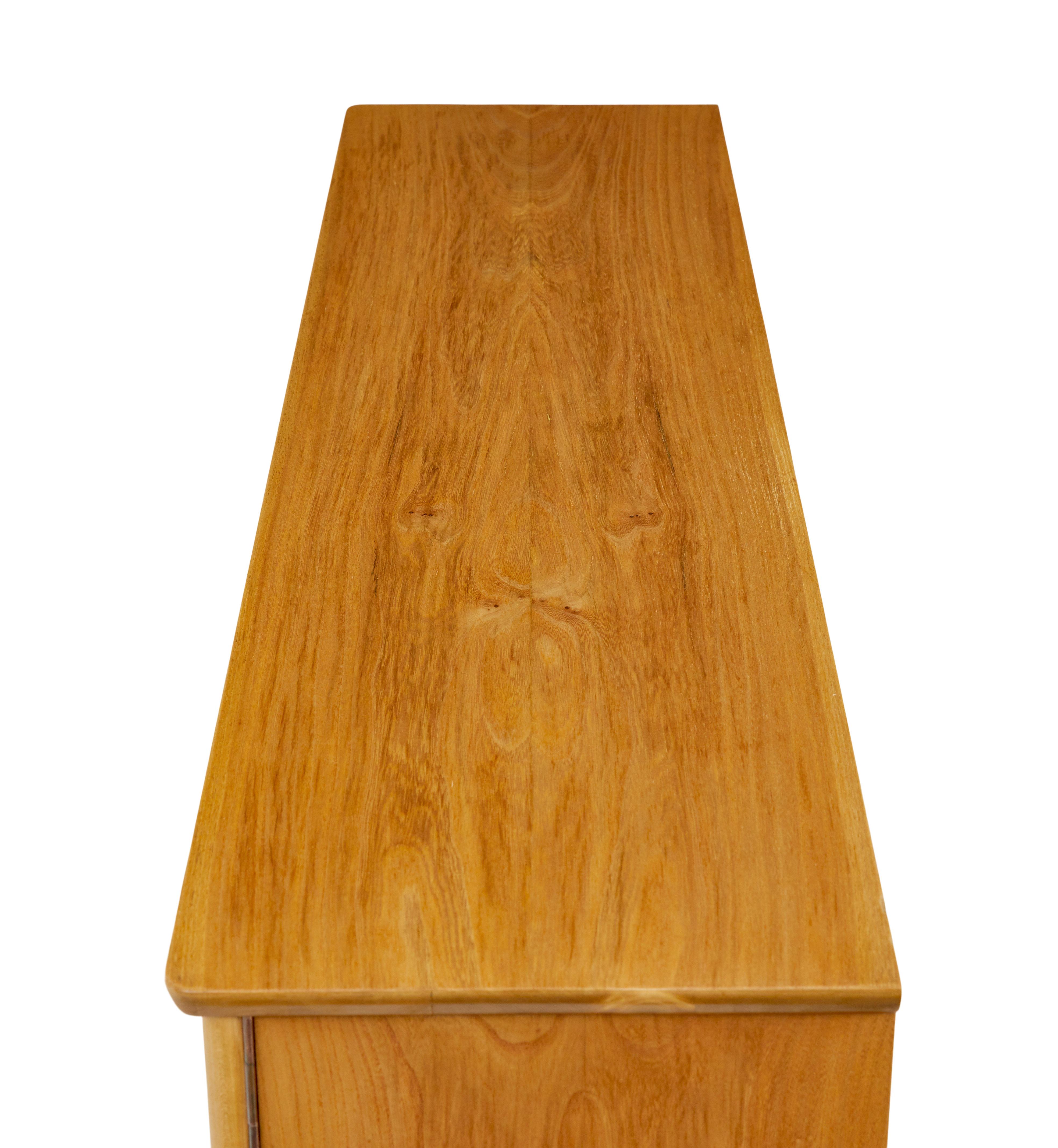 Elm Mid century Scandinavian elm low open bookcase cabinet