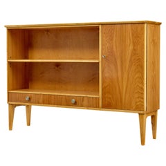 Mid century Scandinavian elm low open bookcase cabinet